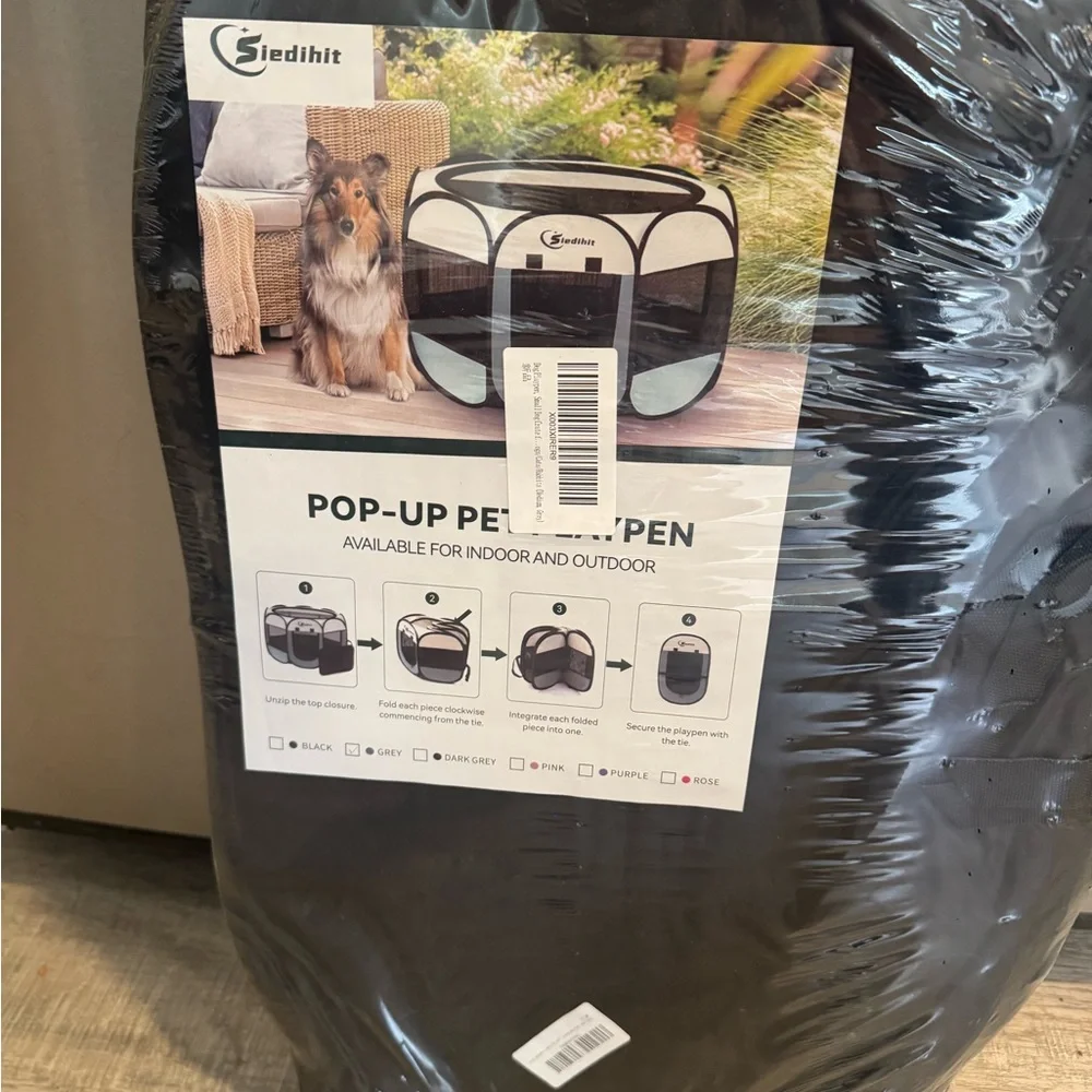 Portable Pet Playpen for Dogs - Black and Cream